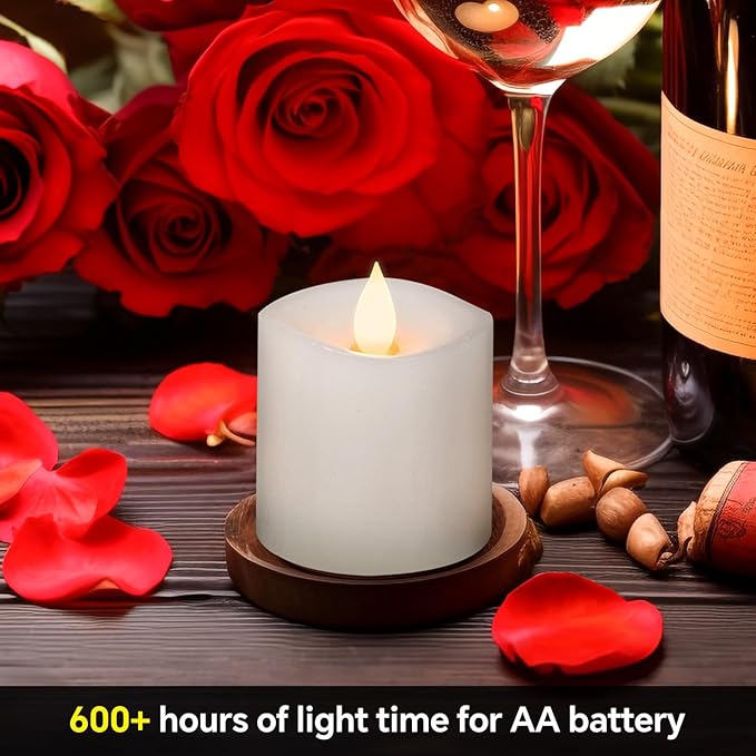 3x3 Flickering Flameless Candles, Real Wax LED Battery Operated Candles, 3 inch Flameless Candles with Remote, for Wedding Holiday Decorations,White