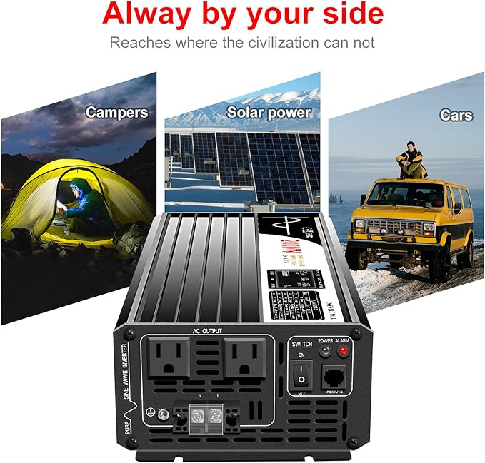 Xijia 2000W Pure Sine Wave Inverter DC 36v Inverter to 120v ac 60HZ Solar Converter for Home Use car (DC36V (Range 30V-45V) 2000W)