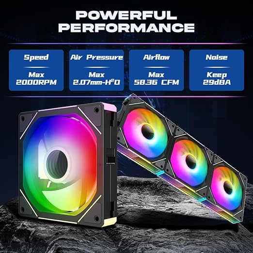 Jungle Leopard Interstellar V1 120mm PC Reverse Blade Case Fan, Infinity Mirror Module Daisy-Chain 5V ARGB PWM PC Fan Triple Pack Suitable for Computer Case & CPU Cooling(Black-3 Pack)