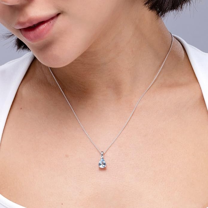 Angara Natural Aquamarine Solitaire Pendant for Women | Pear-Shaped Aquamarine Solitaire Pendant in 14K Solid Gold/Silver/Platinum With 18" Chain | March Birthday, Gemstone Jewelry Gift