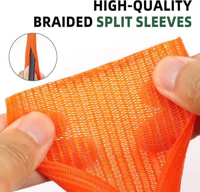 Split Wire Loom Tubing, Cable Protector Sleeve, Braided Cable Management for TV/Computer/Home Theater/Engine Bay, Cord Protectors from Pets No Chew (Orange, 1/2"-25ft)