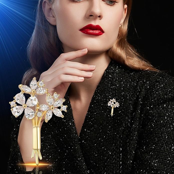 Pearl Flower Brooch for Women - Gold Plated Pearl Flower Pin Rhinestone Buttons Lapel Pin Jewelry - Valentine's Day Gift