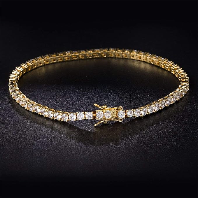 Gemsme 18K Gold Plated 3.0 Cubic Zirconia Classic Tennis Bracelet for Women and Men 9 Inch