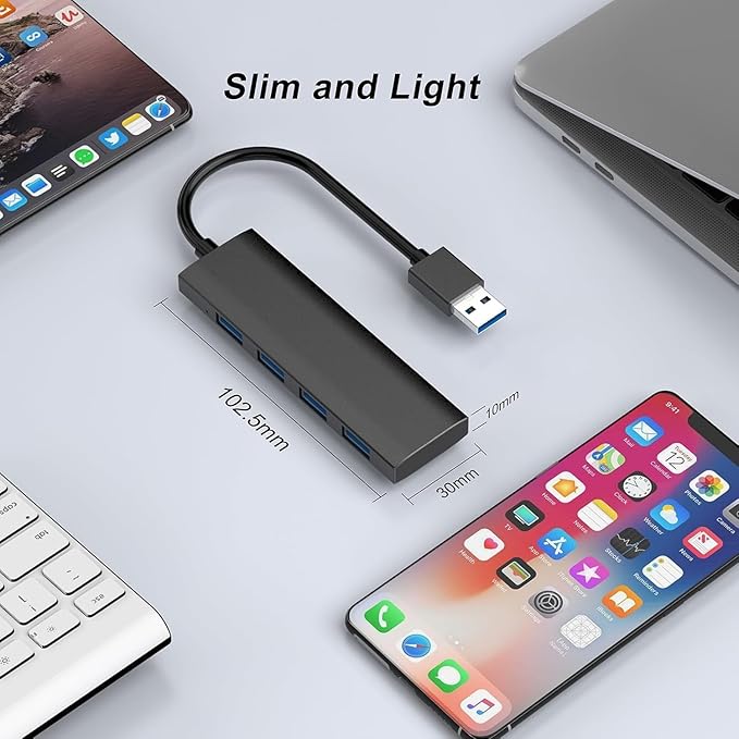 USB 3.0 Hub, 4-Port USB Hub USB Splitter USB Expander Ultra Slim Portable USB Hub for Laptop, Xbox, Flash Drive, HDD, Console, Printer, Camera,Keyborad, Mouse Compatible with Windows, Mac, Linux, etc.