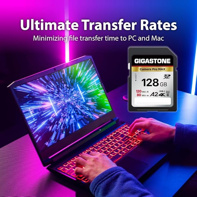 [5-Yrs Free Data Recovery] GIGASTONE 128GB SD Card 2-Pack, 4K Camera Pro MAX, A2 4K SDXC Memory Card High Speed 4K UHD Video Compatible with Canon Kodak Digital Camera, with 2 Mini case