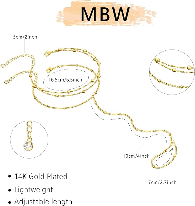MBW Gold Bracelets for Women Trendy, Dainty 14K Gold Plated Bracelet Stack Beaded Chain Bracelet Set Thin Small Cute Paperclip Bracelets Fashion Waterproof Jewelry Gift Gold Accessories for Women