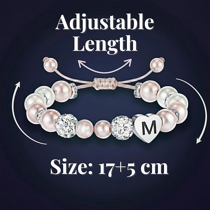 Solza Heart Bead Initial Bracelet – Personalized Stainless Steel Beaded Bracelet with Letter Charm, Adjustable Heart Bracelet, Fashion Jewelry Gift, Stackable Personalized Jewelry Accessory
