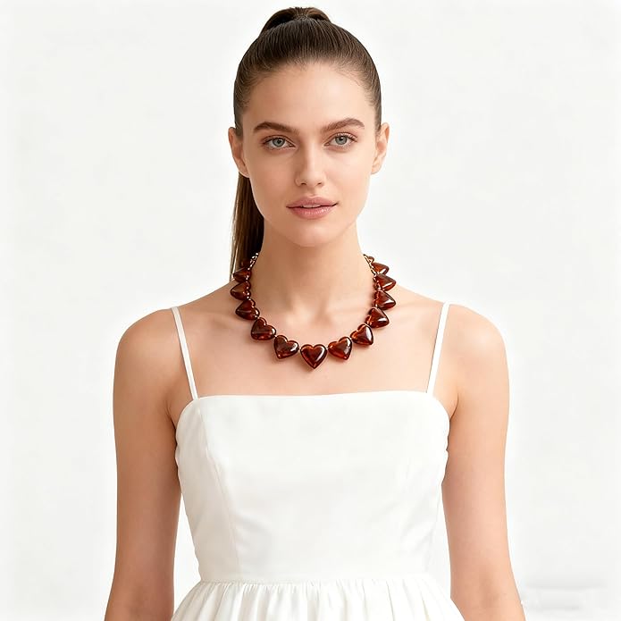 YUJIE Amber Acrylic Heart Choker Necklace for Women Vintage Punk Chunky Necklace Trendy Fashion Accessory