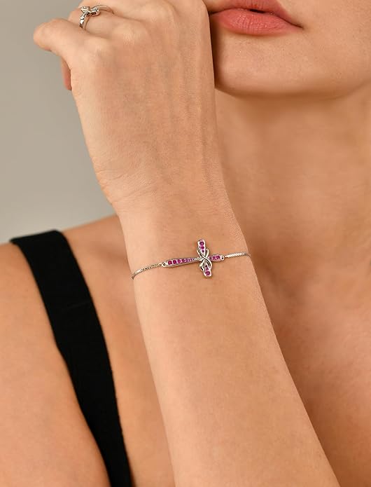 YL Cross Bracelet 925 Sterling Silver Infinity Sideways Link Bracelet Birthstone Jewelry for Women