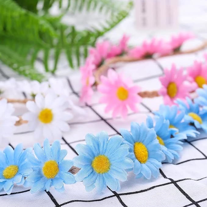 Flower Crowns For Women,16 Pieces Multicolor Daisy Flower Headband Hippie Headbands For Women Girls With Adjustable Elastic Ribbon Floral Garland Headbands For Festival Wedding Party