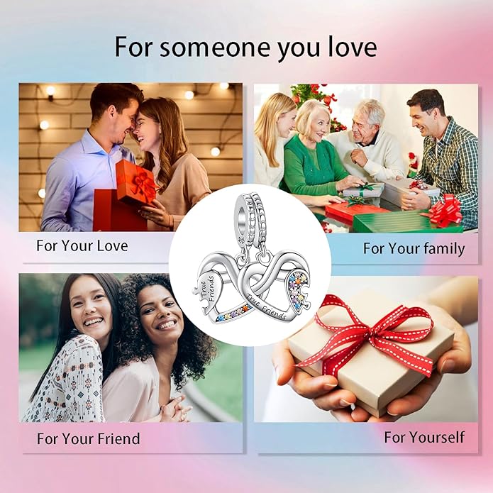 Birthday Fashion Love Heart Dangle Charm 925 Sterling Silver Charms fits Bracelets and Necklace Pendant Bead Charms Jewelry Present for Women Family Friends