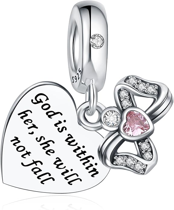 925 Sterling Silver Charms Fit Pandora Charms Bracelet God Has You In His Arms I Have You In My Heart Fit Wife Daughter Mother's Day Christmas Birthday Gift