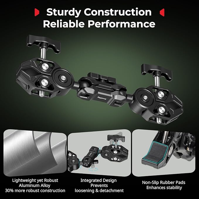 SMALLRIG Double Super Clamp Mount with Magic Arm, 360° Ballhead Pole Clamp for Umbrella, Chair Monitor Desk Photo Studio Light Stand, Photography Reflector, Motorcycle,Tripod Mount for Cross Bar
