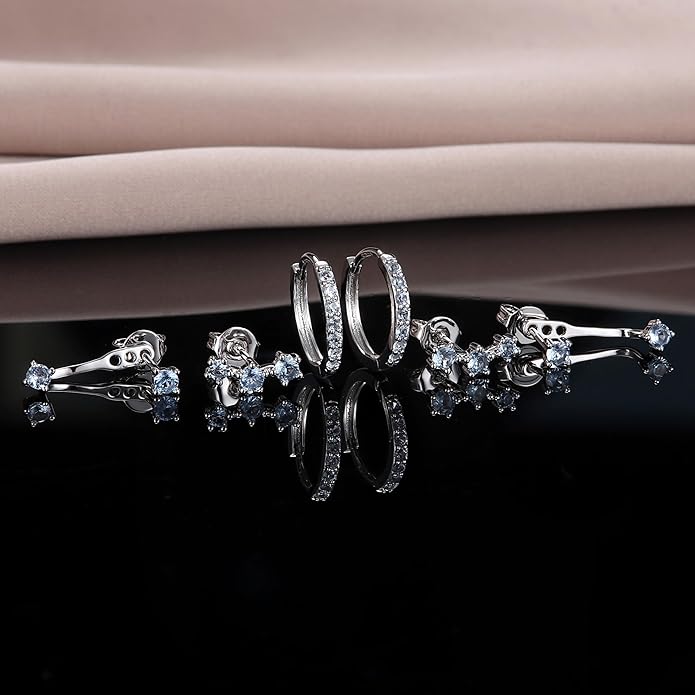 FIASASO 3 Pairs 925 Sterling Silver Hypoallergenic Earrings for Women Trendy - 14K Gold Plated Stud Hoop Cartilage Earrings Set Small Earring Stacks for Sensitive Ears Non Tarnish Dainty Silver Earring