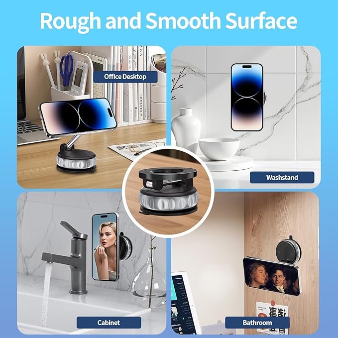 Vacuum Suction Magnetic Phone Holder, 2025 Upgraded Foldable Retractable Magnet Suction Cup Phone Mount for Car, 360° Adjustable Magnetic Phone Stand for Cars/Gyms/Mirrors/Smooth Surface