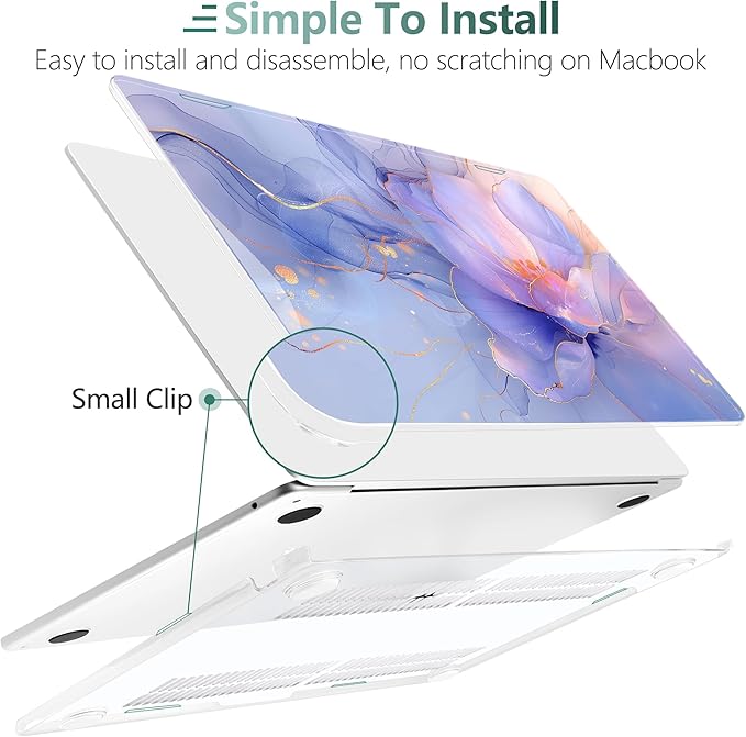 TWOLSKOO Compatible with M4 MacBook Air 15 inch Case 2025-2023 Released Model M4 A3241 M3 A3114 M2 A2941, Plastic Hard Shell & Screen Protector & Keyboard Cover & Type C Adapter, Blue Marble