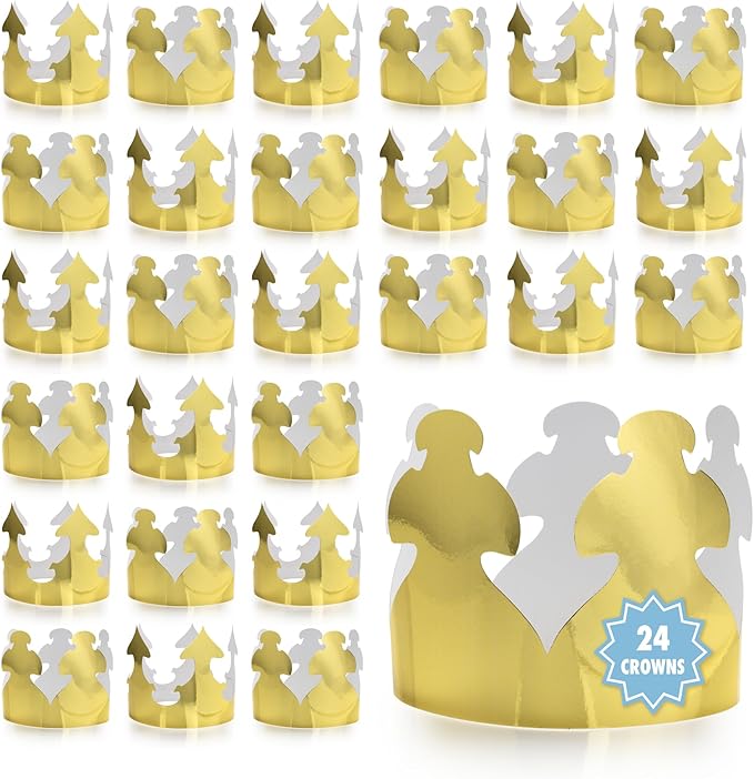 Hygloss Gold Paper Crowns 24 Pack - Paper Crowns for Kids to Decorate - Craft Activity - Blank Crown for Adults - Perfect for Parties, Celebrations - DIY Crown Crafts