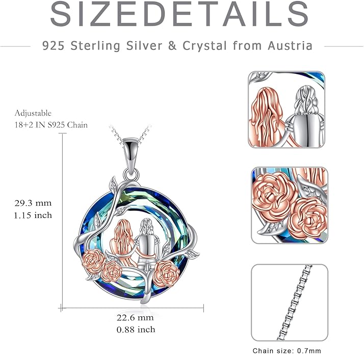 TOUPOP Sisters Gifts from Sister Necklace Sterling Silver Rose Flower with Crystal Jewelry Valentines Day Birthday Gifts for Women Best Friend Friendship