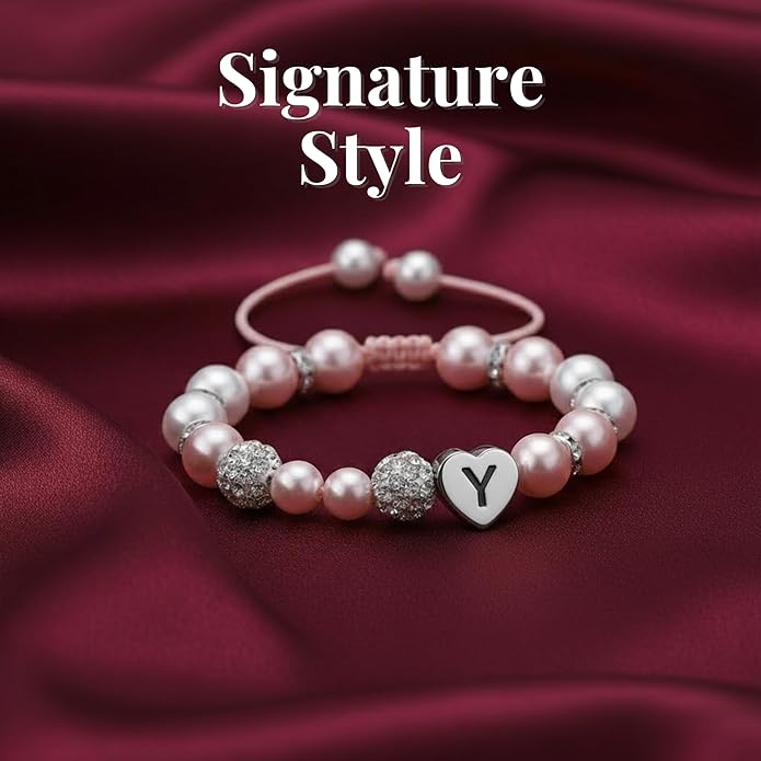 Solza Heart Bead Initial Bracelet – Personalized Stainless Steel Beaded Bracelet with Letter Charm, Adjustable Heart Bracelet, Fashion Jewelry Gift, Stackable Personalized Jewelry Accessory