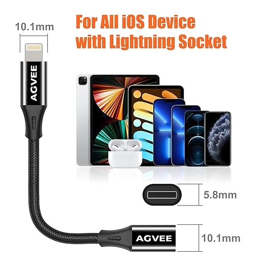 AGVEE 2 Pack 6.6ft Lightning Extension Cable, Braided Female to Male Extender Full Function Cord Compatible with iPhone iPad, Data Sync Video Audio & Charging Connector Adapter, Black