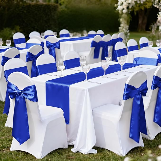 10 Pack Satin Table Runner Royal Blue 12 x 108 Inch Long,Satin Silk Table Runner for Wedding,Birthday Party and Banquet(Royal Blue,10 Pack)