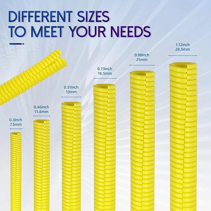 Split Wire Loom Tubing, 10,25ft Cord Protectors from Pets No Chew, Flexible Wire Covers Cord Protectors, Protective Split Cable Sleeve for Automotive Home Industrial Wires(Yellow, 0.51inch-25ft)