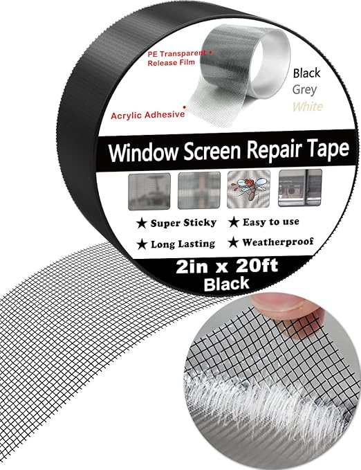 Wohohoho Window Screen Repair Tape, 2 in X 20 FT (240IN) Black Screen Patch Repair Kit, 3-Layer Strong Adhesive Invisible Screen Tape Mesh Repair for Windows, Doors Garage Mosquito Net Magnetic Screen