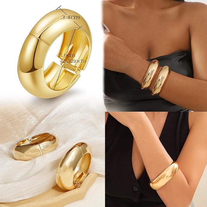 BROCC 2Pcs Gold Chunky Cuff Bracelets for Women Adjustable Bangle Gold Plated Twisted Hinged Bangle Bracelet Fashion Jewelry Trendy Cuff Bracelet for Daily Wear