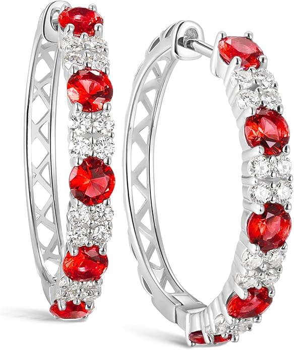 Women's Huggie Hoops with Birthstone 925 Sterling Silver Huggie Stud Hypoallergenic 14K Gold Plated Moissanite Earrings -Emerald Sapphire Ruby Hoop Earrings, Size 20 25mm