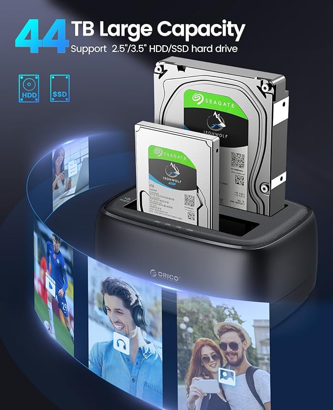 ORICO Hard Drive Docking Station Dual Bay USB 3.0 to SATA with Duplicator/Offline Clone Function External Hard Drive Dock for 2.5''/3.5'' HDD SSD Max Up to 44TB Support UASP Plug&Play-DD-C
