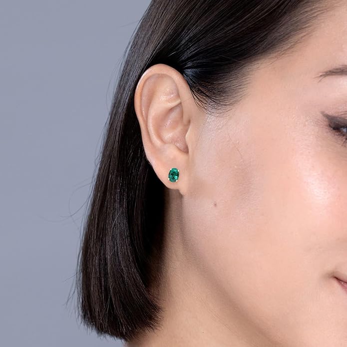 ANGARA Natural Emerald Earrings for Women | Oval Shape Emerald Classic Earrings in 14K Solid Gold/Platinum | May Birthday, Anniversary, Gemstone Jewellery Gift