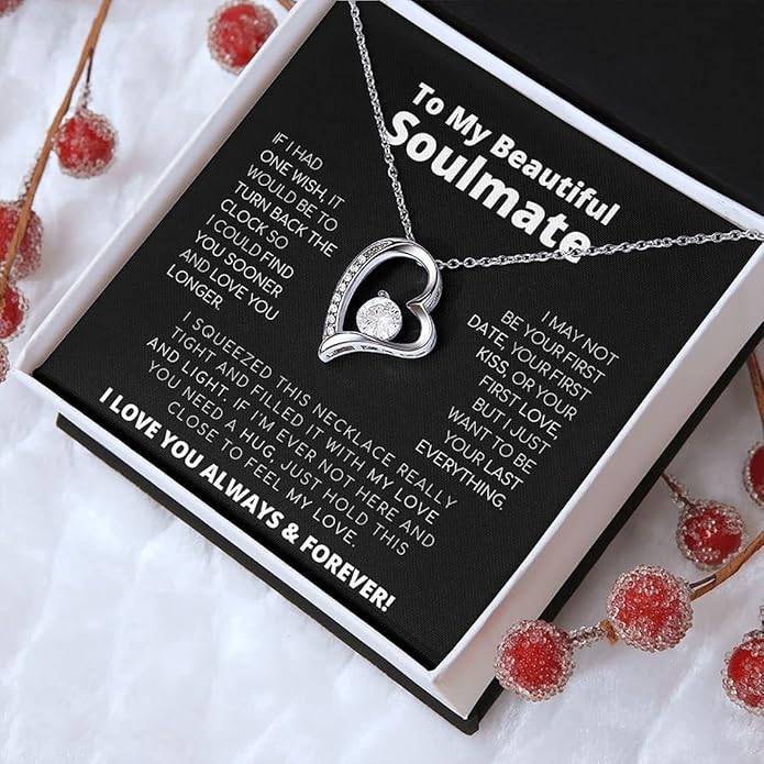 To My Beautiful Soulmate Necklace For Women, Necklace For Wife From Husband, Girlfriend Necklace From Boyfriend, Wife Birthday Gifts From Husband, Gifts Boxes For Women, Soulmate Necklace For Her