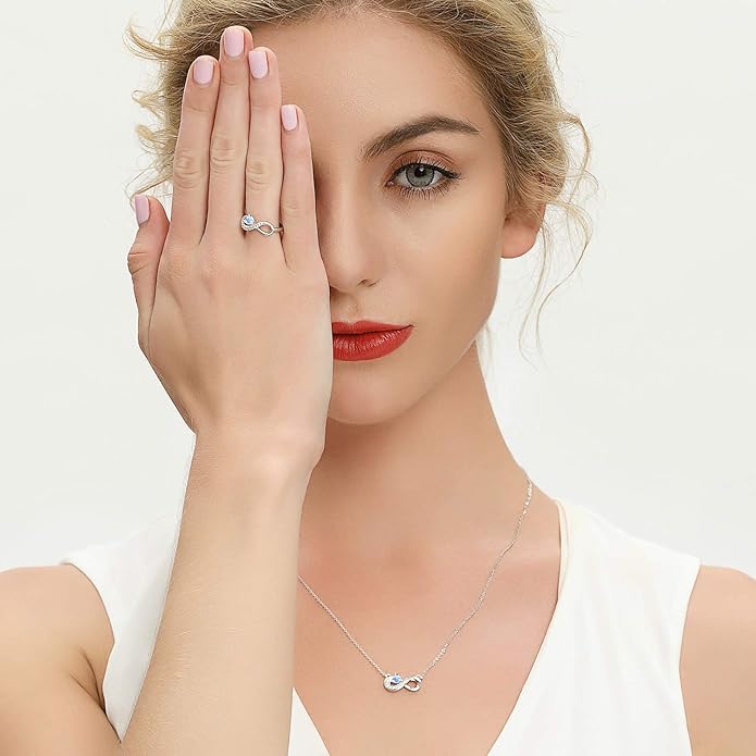 JO WISDOM Promise Ring for Women Sterling Silver Infinity Heart Promise Rings for Her Birthstone Cubic Zirconia Friendship Ring Size 5-12