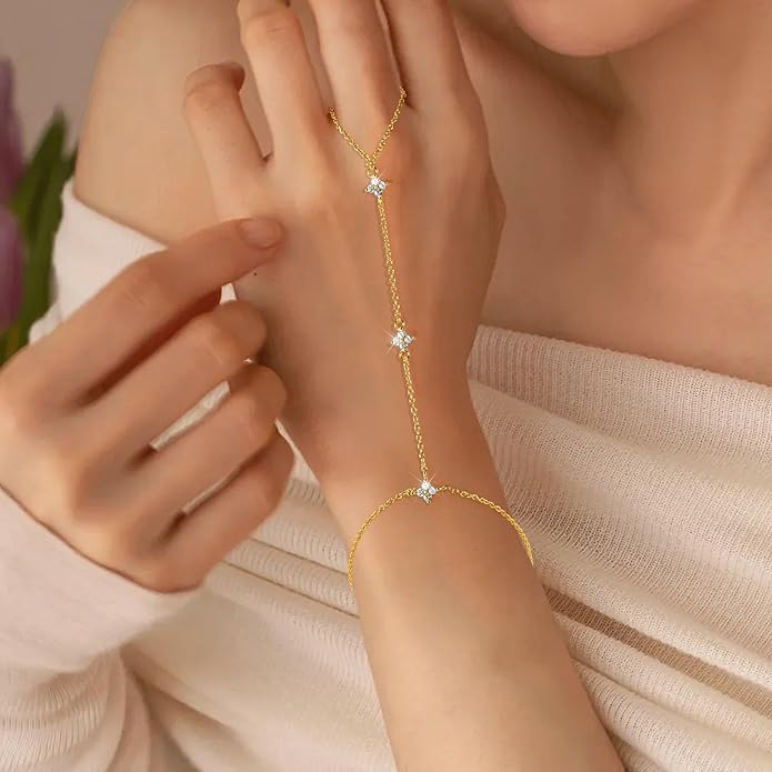 Hand Chain Bracelet, Adjustable Hand Jewelry Chain Bracelet with Ring, Trendy Gold Handchains Jewelry