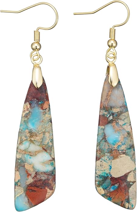 Boho Women Natural Stone Earrings Unique Healing Imperial Jasper Gemstone Energy Hypoallergenic Lightweight Dangle Drop Earrings Multiple Styles Earrings Jewelry for Birthday Party Gift