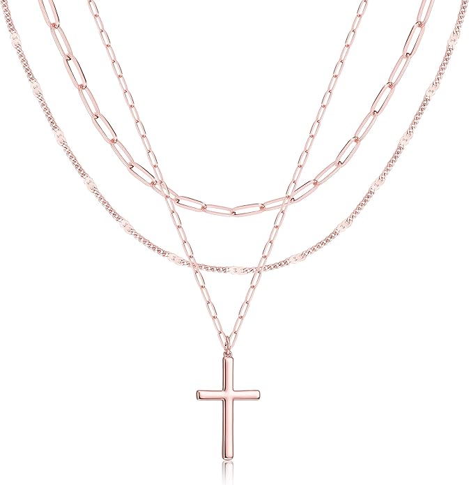 Layered Gold Necklaces for Women, Stackable Dainty 14K Gold Silver Plated Trendy Simple Heart Diamond Cross Bow Circle Pendant Paperclip Choker Dot Chain Necklace,Jewelry Set Gifts for Women