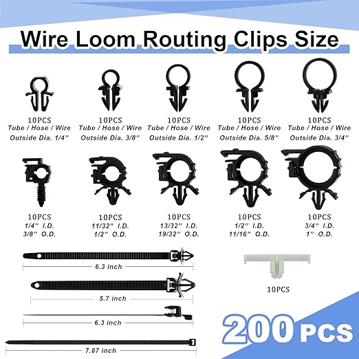 200pcs Car Wire Loom Routing Clips Push Mount Cable Tie Assortment 15 Sizes Car Harness Routing Clips Universal Wiring Harness Clip Replacement Parts for Automotive