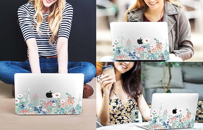 CISSOOK Compatible with MacBook Air 13 inch Case 2021 2020 2019 2018 Release A2337 M1 A2179 A1932 Model, Wild Floral Hard Shell Case for MacBook Air 13 Inch with Touch ID 2021-2018, Wild Green Flower