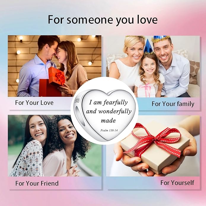 Bible Family Mom Wife Love Heart Dangle Charm 925 Sterling Silver Charms fits Bracelets and Necklace Pendant Bead Charms Jewelry Present for Women Family Friends