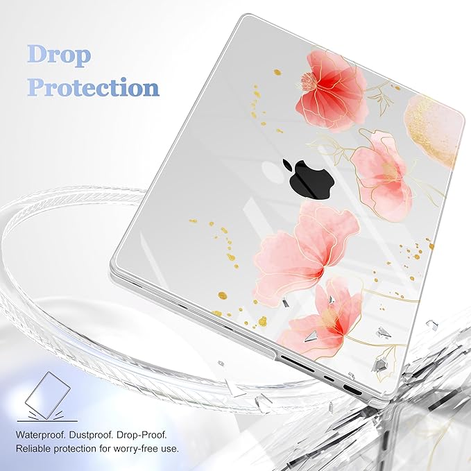 for MacBook Pro 16 inch Case 2021 2022 2023 2024 Release A3186 A3403 M4 A2991 M3 A2780 M2 A2485 M1 Pro/Max, Hard Shell Case with Screen Protector & Keyboard Cover, Spring Floral