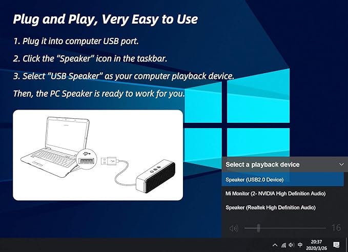 LIELONGREN [Newer] USB Computer Speaker for Desktop, Laptop Speaker, PC Speaker, Small Computer Soundbar with Hi-Quality Sound, Loud Control Volume, Rich Bass