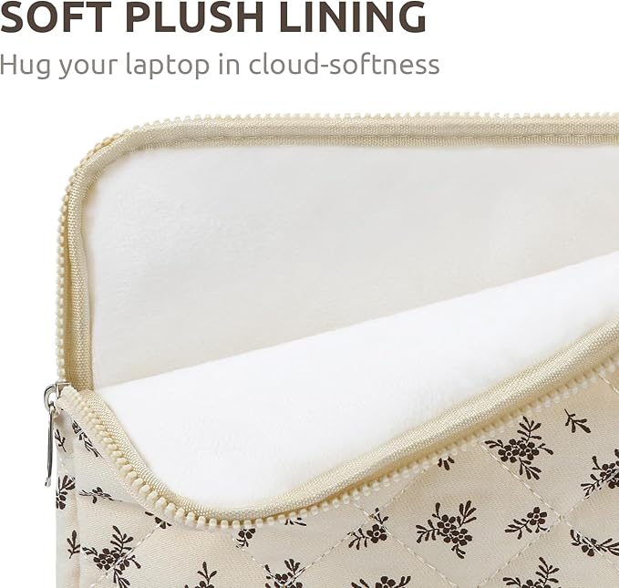 Puffy Laptop Sleeve 13-15.6 Inch Cute Quilted Laptop Protective Case Padded Floral Computer Sleeve for MacBook (A-Black, 11 Inch)