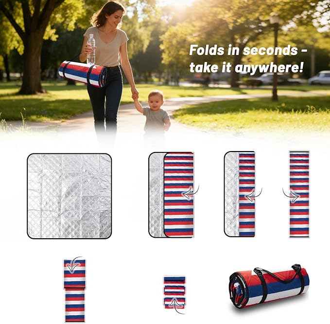 Picnic Blanket Waterproof 80"x80" – Extra Large Outdoor Blanket for Beach, Park, Grass, Lawn, Camping, Sandproof, Foldable & Portable Mat, Wedding Registry Gift for Family & Travel