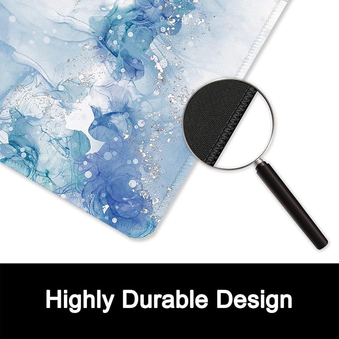 ITNRSIIET Mouse Pad with Stitched Edge Premium Textured Smooth Precise Operation Waterproof Washable Non-Slip Rubber Base Desktop Protection Mat, 10.2×8.3×0.12 inches, Blue Abstract Marble