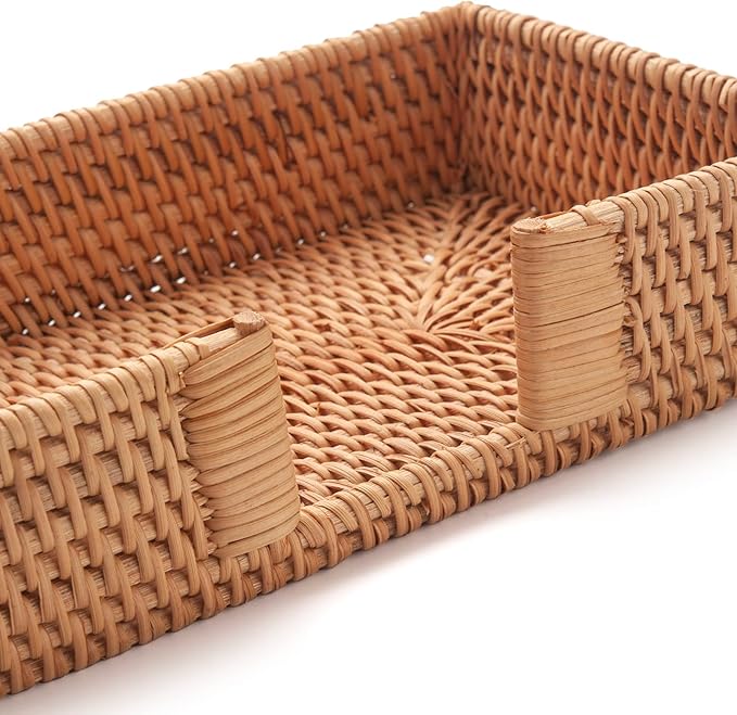 Rattan Napkin Holder Rectangle, 9.5" x 5.5" x 2", Wicker Napkin Tray, Woven Guest Towel Holder for Restaurant/Kitchen/Bathroom Paper Towels for Guests