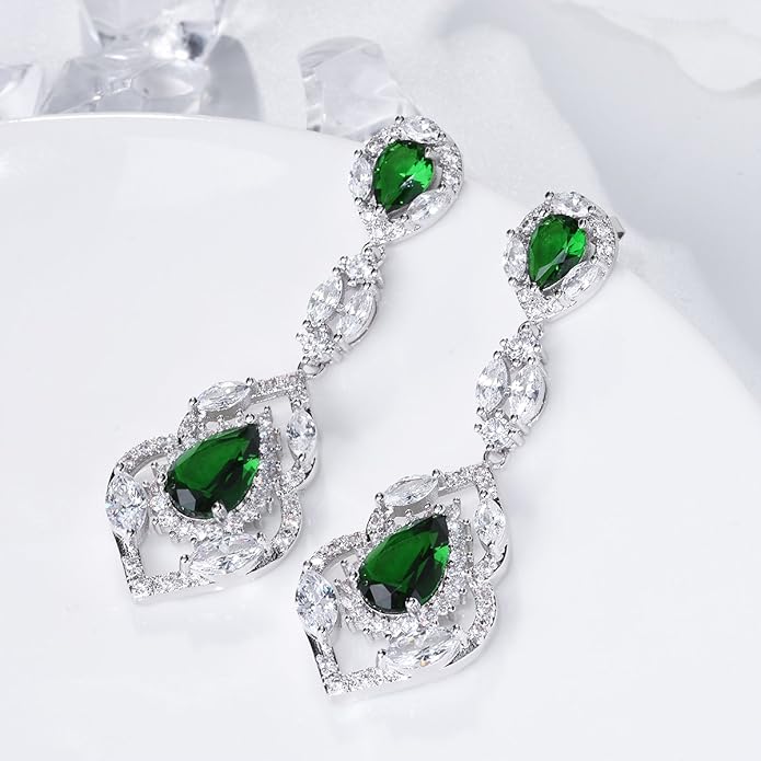 SELOVO Wedding Teardrop Dangle Earrings Silver Tone Vintage Chandelier Earrings Zircon