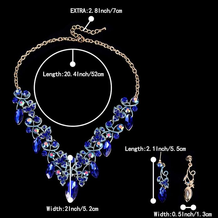 BriLove Women's Costume Fashion Crystal Floral Vine Leaf Statement Necklace Dangle Earrings Set