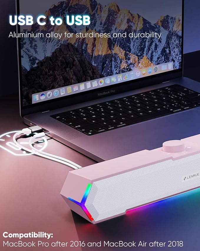 LENRUE G11 Computer Speakers for Desktop, Touch Lights PC Speakers with Surge Clear Sound, USB C/USB Powered for Computer Desktop PC Laptop Monitor(Pink)