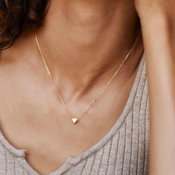 ChicSilver Personalized 925 Sterling Silver Dainty Small Heart/Star/Moon/Dot/Triangle Pendant Necklace for Women, Silver/Gold/Rose Gold/Black (with Gift Box)