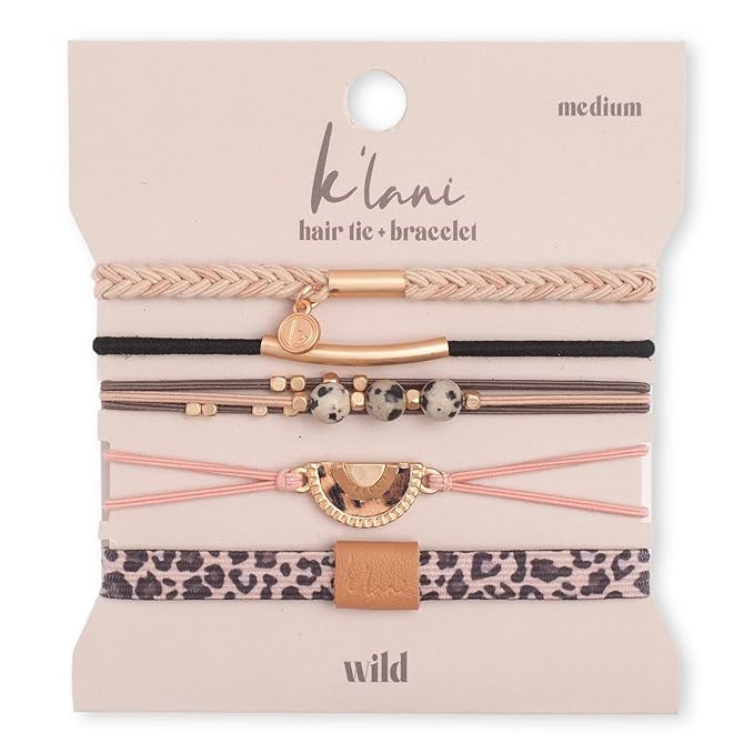 K'lani Wild Bracelets for Women – Elastic Bracelets and Boho Hair Ties – Cute Hair Ties for Women and Hair Tie Accessories – Stylish Bracelets Boho Style for Hair and Wrist – Set of 5 (Small)